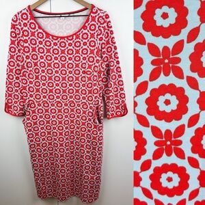 Boden Jessie Jersey Dress Cheery Daisy Chain Print Red Orange Blue Floral 10